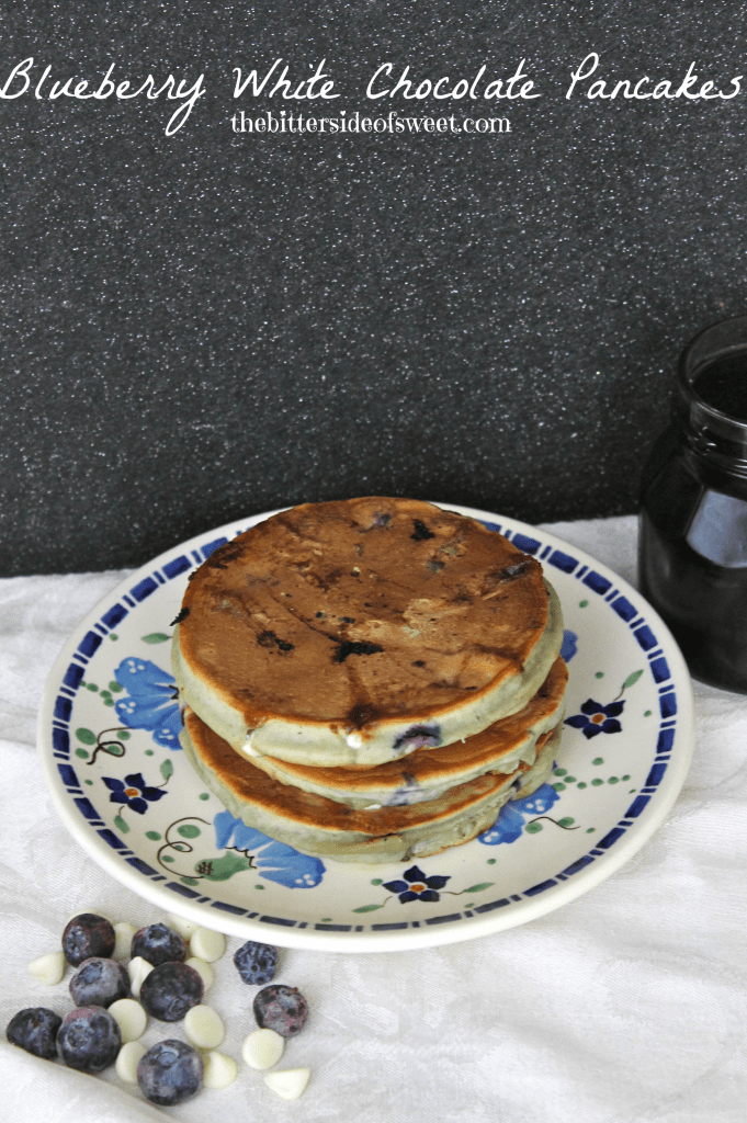 Blueberry White Chocolate Pancakes via thebittersideofsweet Blueberry White Chocolate Pancakes