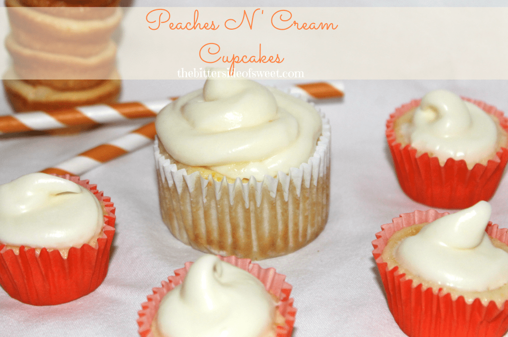 Peaches N' Cream Cupcakes via thebittersideofsweet Peaches N' Cream Cupcakes
