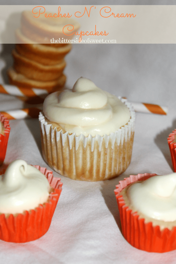 Peaches N' Cream Cupcakes via thebittersideofsweet Peaches N' Cream Cupcakes