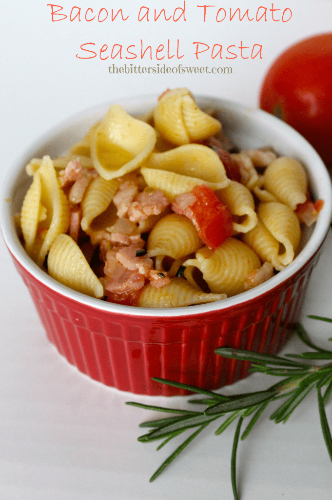 Bacon and Tomato Seashell Pasta via thebittersideofsweet Bacon and Tomato Seashell Pasta