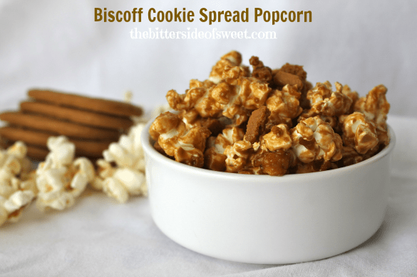 Biscoff Cookie Spread Popcorn via thebittersideofsweet Biscoff Cookie Spread Popcorn