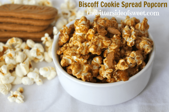 Biscoff Cookie Spread Popcorn via thebittersideofsweet Biscoff Cookie Spread Popcorn