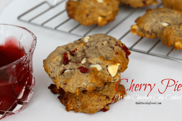 Cherry Pie White Chocolate Chip Cookies | thebittersideofsweet.com #cherrypie #cookies #greekyogurt#luckybakes Cherry Pie White Chocolate Chip Cookies | thebittersideofsweet.com #cherrypie #cookies #greekyogurt#luckybakes