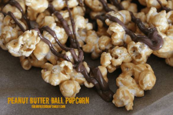 Peanut Butter Ball Popcorn thebittersideofsweet.com #popcornweek #snack #peanutbutter Peanut Butter Ball Popcorn thebittersideofsweet.com #popcornweek #snack #peanutbutter