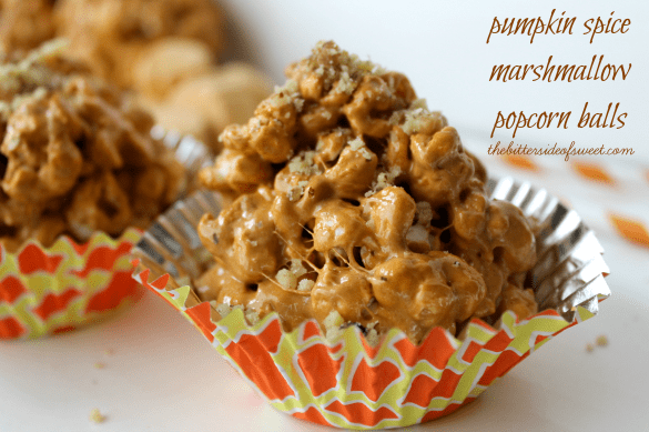 Festive Ooey Gooey Pumpkin Spice Marshmallow Popcorn balls | thebittersideofsweet.com #popcornweek #popcorn #pumpkin Festive Ooey Gooey Pumpkin Spice Marshmallow Popcorn balls | thebittersideofsweet.com #popcornweek #popcorn #pumpkin