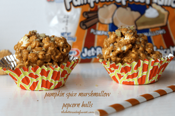 Festive Ooey Gooey Pumpkin Spice Marshmallow Popcorn balls | thebittersideofsweet.com #popcornweek #popcorn #pumpkin Festive Ooey Gooey Pumpkin Spice Marshmallow Popcorn balls | thebittersideofsweet.com #popcornweek #popcorn #pumpkin