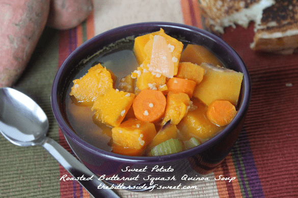 Sweet Potato Roasted Butternut Squash Quinoa Soup | thebittersideofsweet.com | #soup #fall #squash Sweet Potato Roasted Butternut Squash Quinoa Soup | thebittersideofsweet.com | #soup #fall #squash