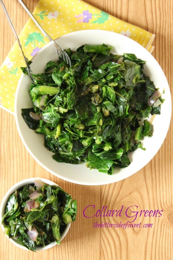 Collard Greens are a super simple side dish to any dinner you have planned. Cooked up with garlic and onion the flavor is out of this world! | The Bitter Side of Sweet
