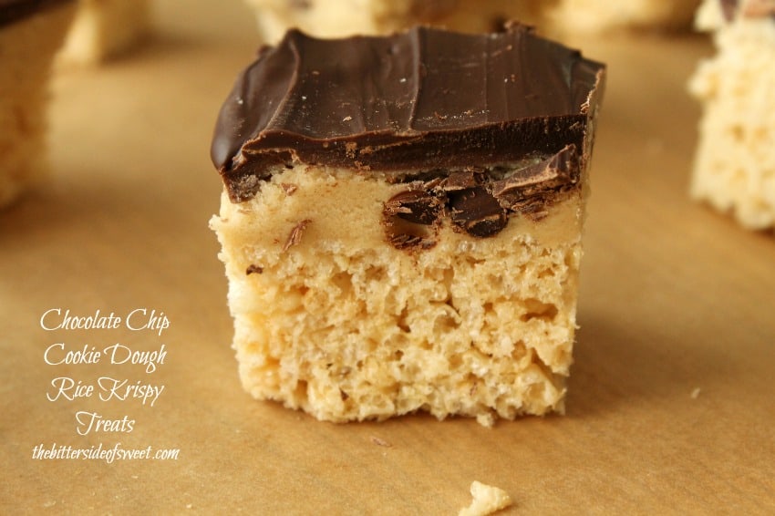 Chocolate Chip Cookie Dough Rice Krispy Treats | thebittersideofsweet.com Chocolate Chip Cookie Dough Rice Krispy Treats | thebittersideofsweet.com