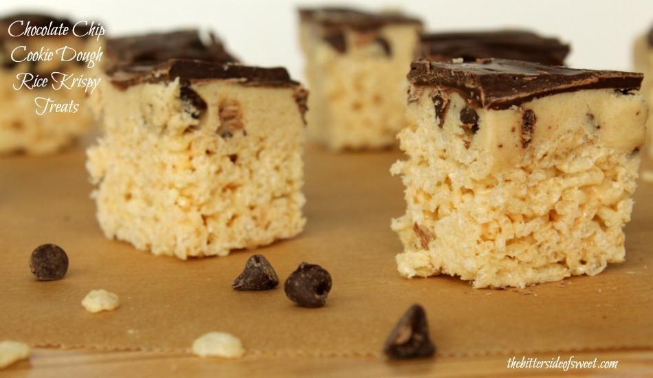 Chocolate Chip Cookie Dough Rice Krispy Treats | thebittersideofsweet.com Chocolate Chip Cookie Dough Rice Krispy Treats | thebittersideofsweet.com