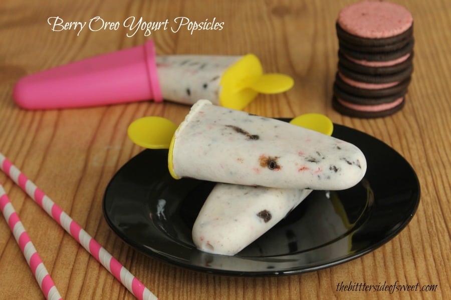 Berry Oreo Yogurt Popsicles | thebittersideofsweet.com Using Greek yogurt allows my kids to get a good dose of dairy in their daily diets which is definitely a plus! Making my own allows me to get creative and use ingredients you would not have normally found in a popsicle. Let's face it. Adding Oreos to anything is a plus so these pops are a double plus! I didn't have to add any sweetener to the pops just the yogurt, Oreos and a little milk to make the mixture runny enough to pour into my popsicle molds. Freeze and ENJOY!