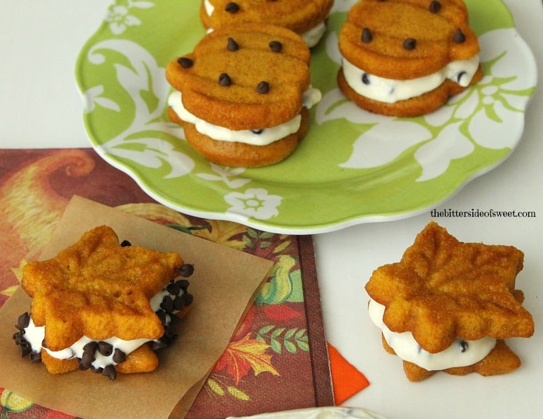 Pumpkin Roll Whoopie Pies taste just like pumpkin roll but just in cookie form. | thebittersideofsweet.com Pumpkin Roll Whoopie Pies taste just like pumpkin roll but just in cookie form. | thebittersideofsweet.com