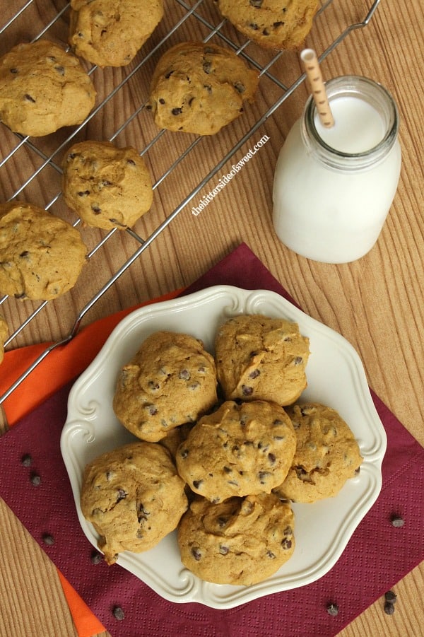 Jump right into fall baking with these Chocolate Chip Pumpkin Cookies! | thebittersideofsweet.com Jump right into fall baking with these Chocolate Chip Pumpkin Cookies! | thebittersideofsweet.com