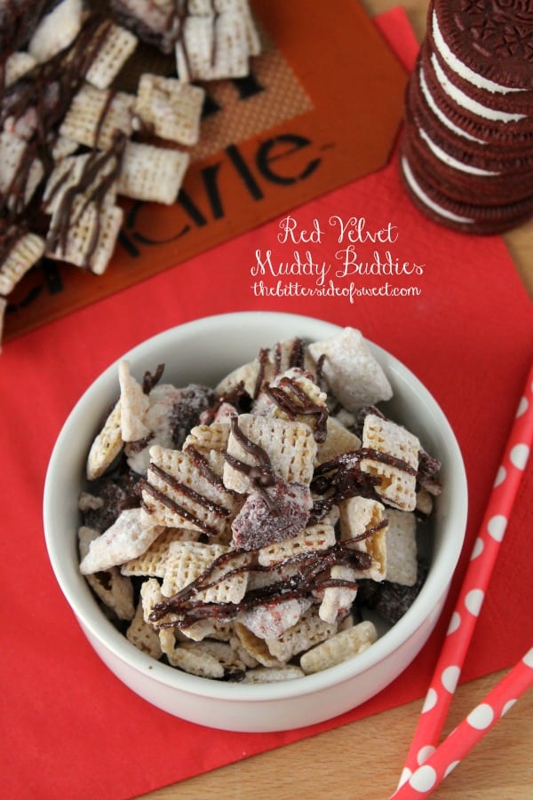 Red Velvet Muddy Buddies - The Bitter Side of Sweet