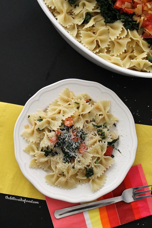 Spinach Tomato Bow Tie Pasta - The Bitter Side of Sweet