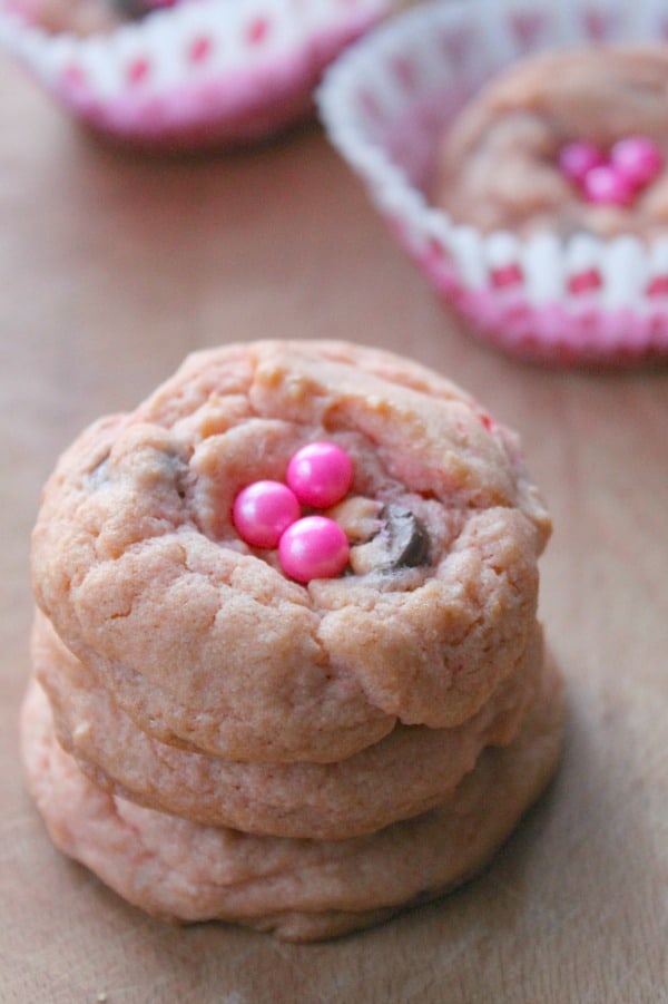 Pink Chocolate Chip Cookies are cute cookie to make with the kids in the kitchen! | The Bitter Side of Sweet