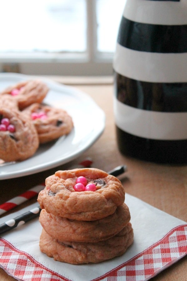 Pink Chocolate Chip Cookies are cute cookie to make with the kids in the kitchen! | The Bitter Side of Sweet