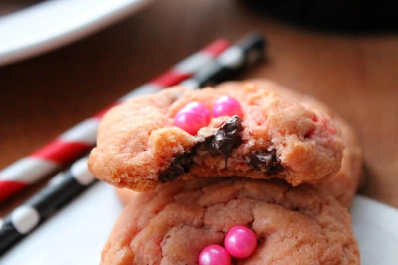 Pink Chocolate Chip Cookies are cute cookie to make with the kids in the kitchen! | The Bitter Side of Sweet