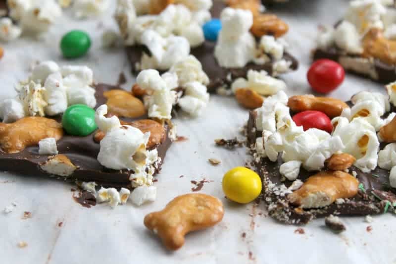 Chocolate Popcorn Pretzel Bark | The Bitter Side of Sweet #GoldfishMix #Walmart #ad