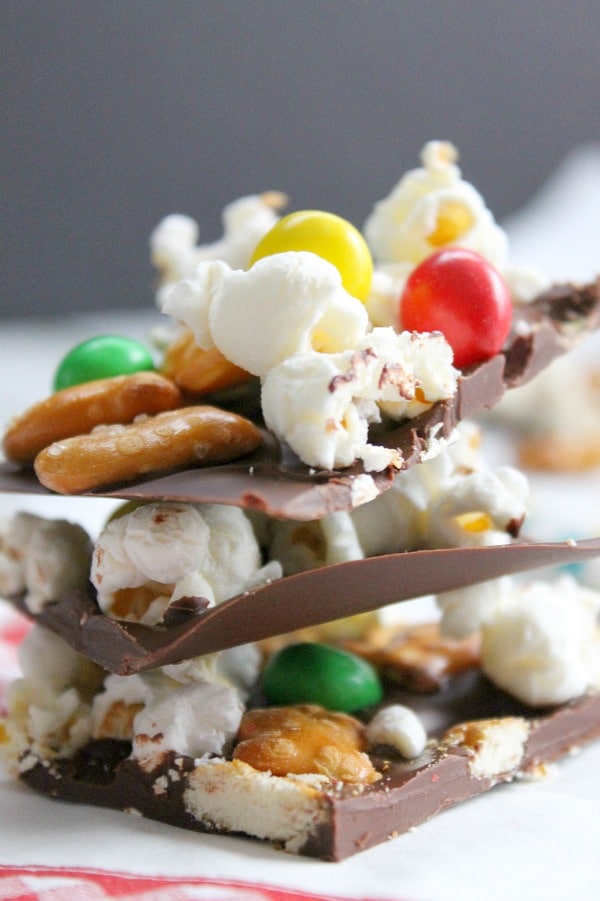 Chocolate Popcorn Pretzel Bark | The Bitter Side of Sweet #GoldfishMix #Walmart #ad