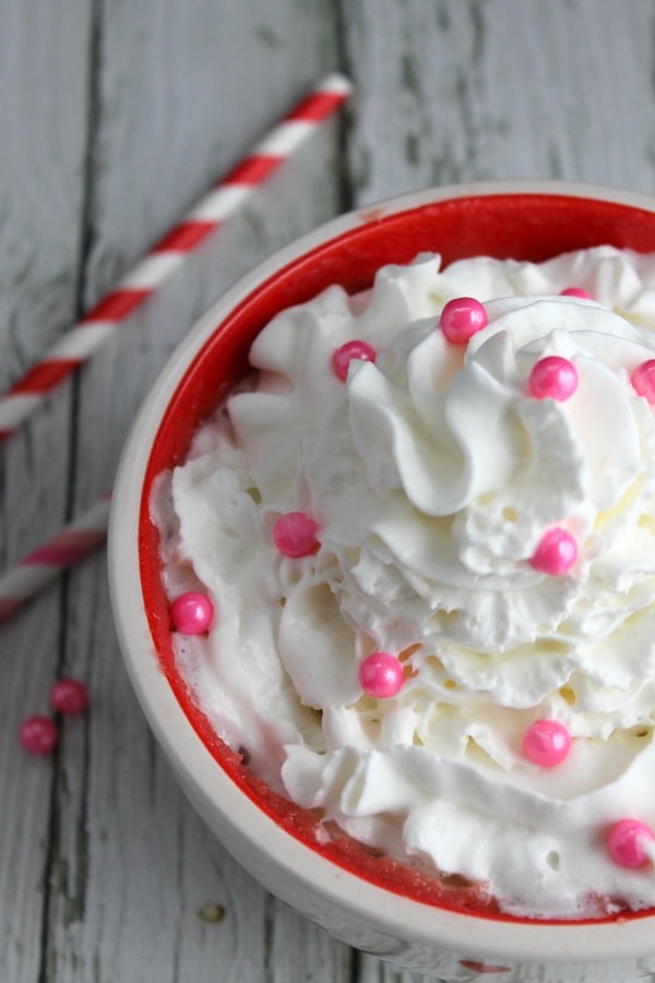 Pink Chocolate Chip Mug Cake - The Bitter Side of Sweet