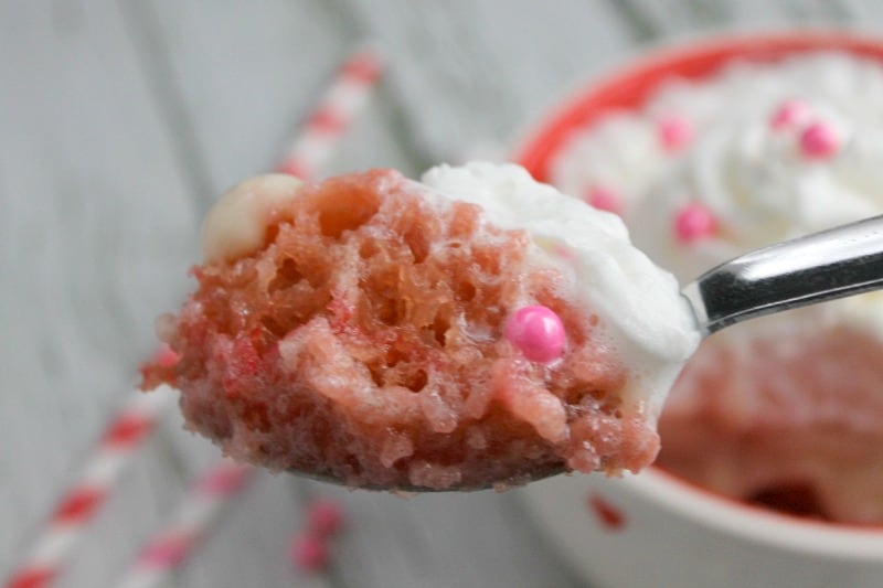 Pink Chocolate Chip Mug Cake - The Bitter Side of Sweet