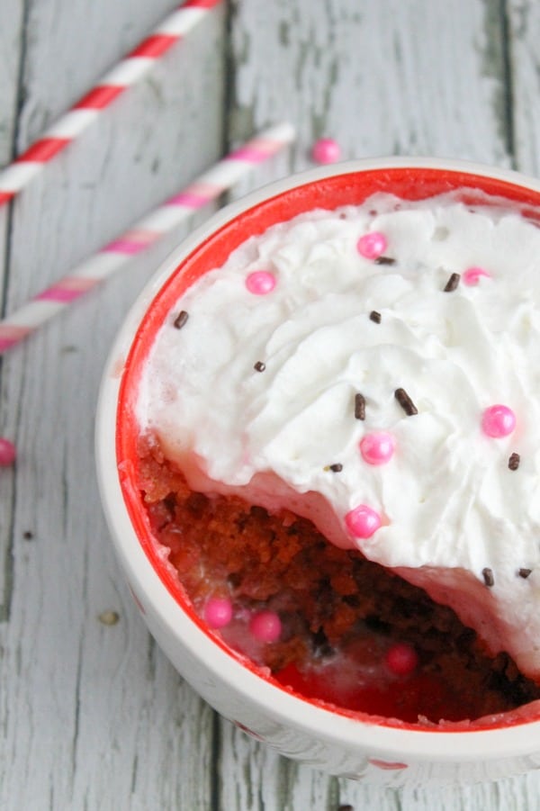 Pink Chocolate Chip Mug Cake - The Bitter Side of Sweet