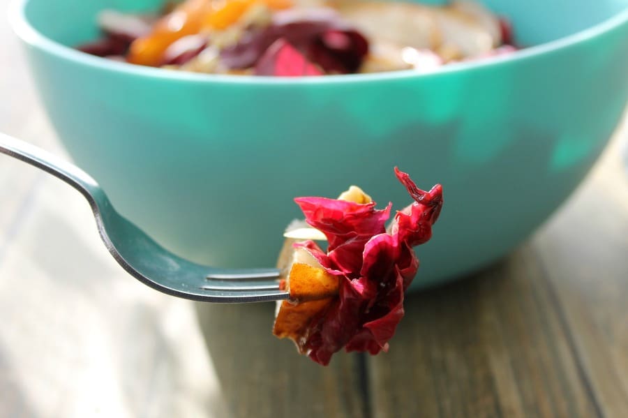 Toss together this Radicchio Pear Walnut Salad topped with a little balsamic vinegar to get an easy 20 minutes dish!