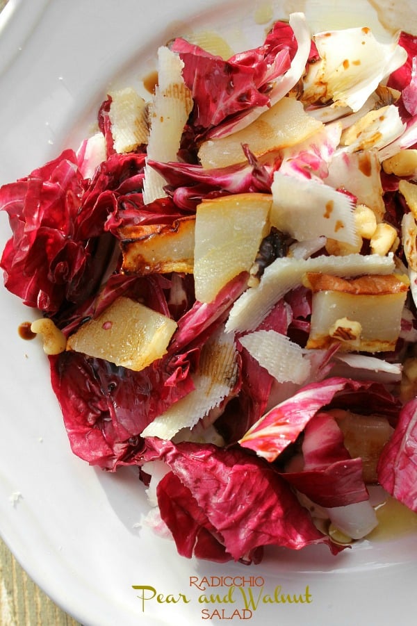 Toss together this Radicchio Pear Walnut Salad topped with a little balsamic vinegar to get an easy 20 minutes dish! Radicchio Pear and Walnut Salad | The Bitter Side of Sweet