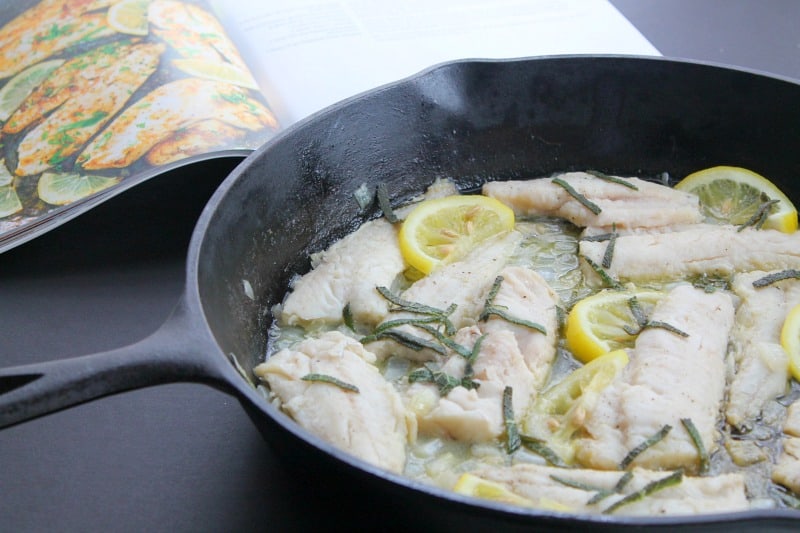 Simple to make One Pot Skillet Lemon and Sage Fish that is full of bold lemon flavors and a butter sauce! Lemon and Sage Fish in skillet