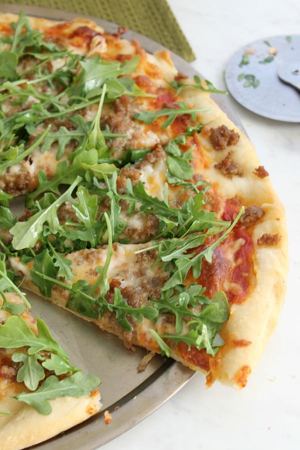 Sausage Arugula Pizza | The Bitter Side of Sweet #SundaySupper