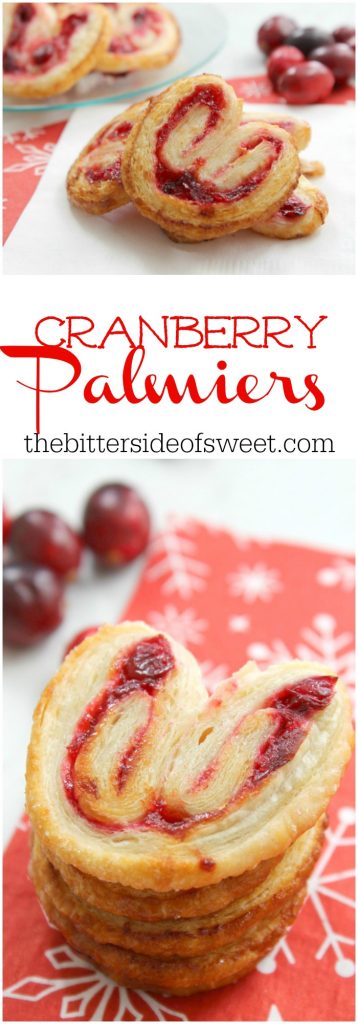Cranberry Palmiers are an elegant cookie made with puff pastry and a cranberry sauce. It will make a nice additional to your dessert table! | The Bitter Side of Sweet Cranberry Palmiers