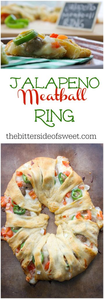 This Jalapeño Meatball Ring is the perfect game day food to feed a hungry crowd! | The Bitter Side of Sweet #crescentring #gameday #appetizer Jalapeño Meatball Ring