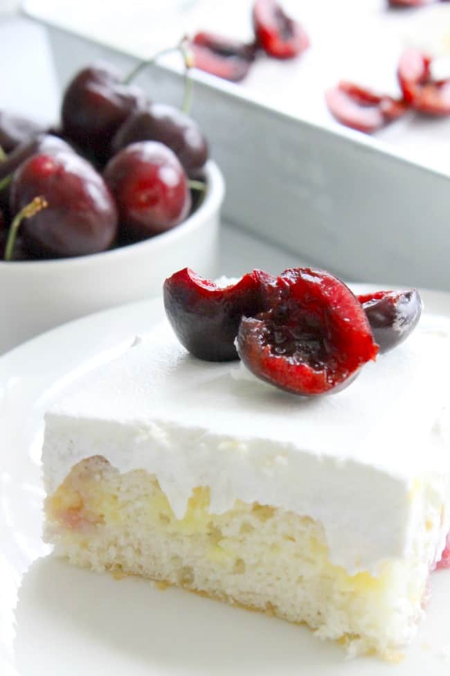 Cherry Vanilla Poke Cake | The Bitter Side of Sweet #SummerDessertWeek #ad