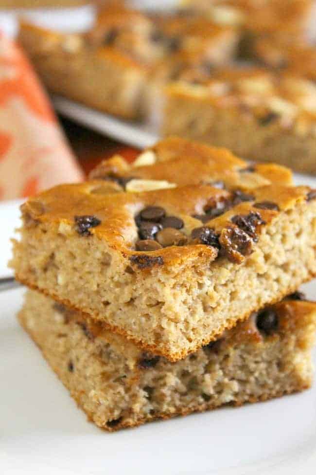 Make breakfast time easier with this time saving Chocolate Peanut Butter Sheet Pan Pancake! They are full of peanut butter flavor and chocolate! | The Bitter Side of Sweet Chocolate Peanut Butter Sheet Pan Pancake