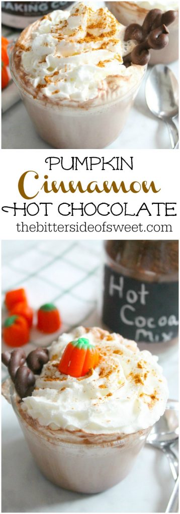 This easy homemade Pumpkin Cinnamon Hot Chocolate recipe will warm you up while giving in to your chocolate and pumpkin cravings! | The Bitter Side of Sweet Pumpkin Cinnamon Hot Chocolate
