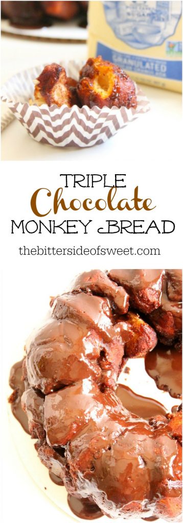 Fluffy biscuits covered in chocolate three times makes for a delicious Triple Chocolate Monkey Bread that is perfect for when you want to indulge! | The Bitter Side of Sweet Triple Chocolate Monkey Bread