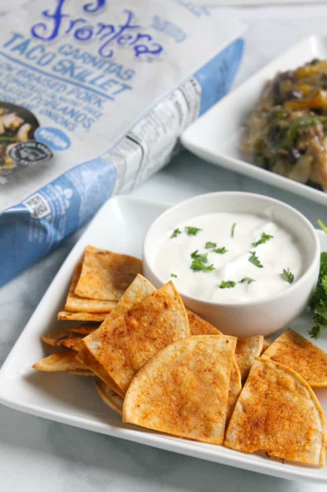 Homemade Chipotle Tortilla Chips + Carnitas Taco Skillet | The Bitter Side of Sweet #FronteraExperience #ad