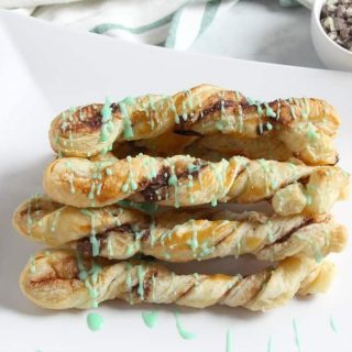 Mint Chocolate Cinnamon Sticks on white plate