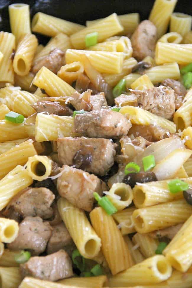 Rigatoni with Pork Onions and Mushrooms | The Bitter Side of Sweet #ad #RealFlavorRealFast @SmithfieldBrand @Walmart Rigatoni with Pork Onions and Mushrooms