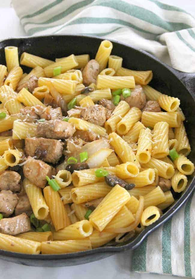 Rigatoni with Pork Onions and Mushrooms | The Bitter Side of Sweet #ad #RealFlavorRealFast @SmithfieldBrand @Walmart Rigatoni with Pork Onions and Mushrooms