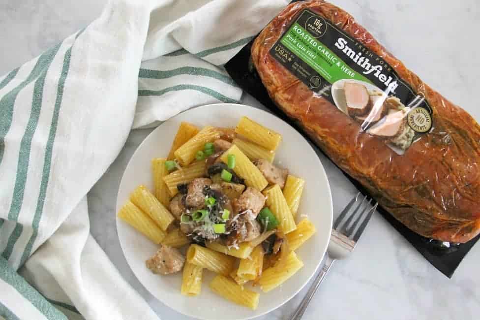 Rigatoni with Pork Onions and Mushrooms | The Bitter Side of Sweet #ad #RealFlavorRealFast @SmithfieldBrand @Walmart Rigatoni with Pork Onions and Mushrooms