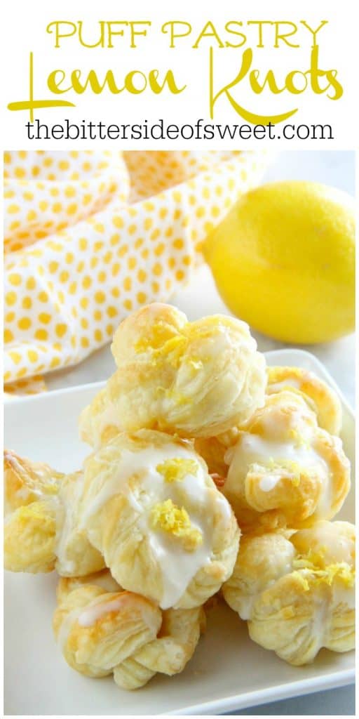 These Puff Pastry Lemon Knots are super easy to make but full of lemon citrus flavor! Perfect to make for a simple dessert! Puff Pastry Lemon Knots on white plate