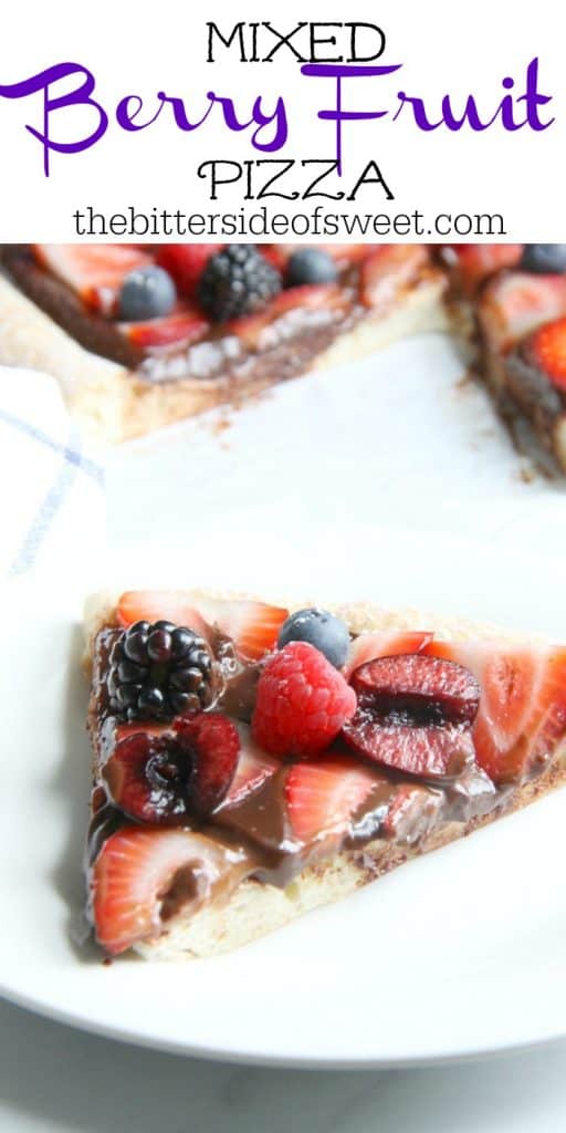 This Mixed Berry Fruit Pizza is a flavorful dessert pizza that will complete any pizza night! Use any fresh berries to make is sweet and perfect! #SummerDessertWeek Mixed Berry Fruit Pizza
