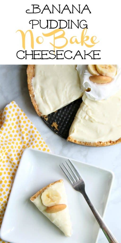 Banana Pudding No Bake Cheesecake has the flavors of a classic and the form of a cheesecake that you will love this dessert mash up! | The Bitter Side of Sweet #bananas #cheesecake #nobake Banana Pudding No Bake Cheesecake on white plate