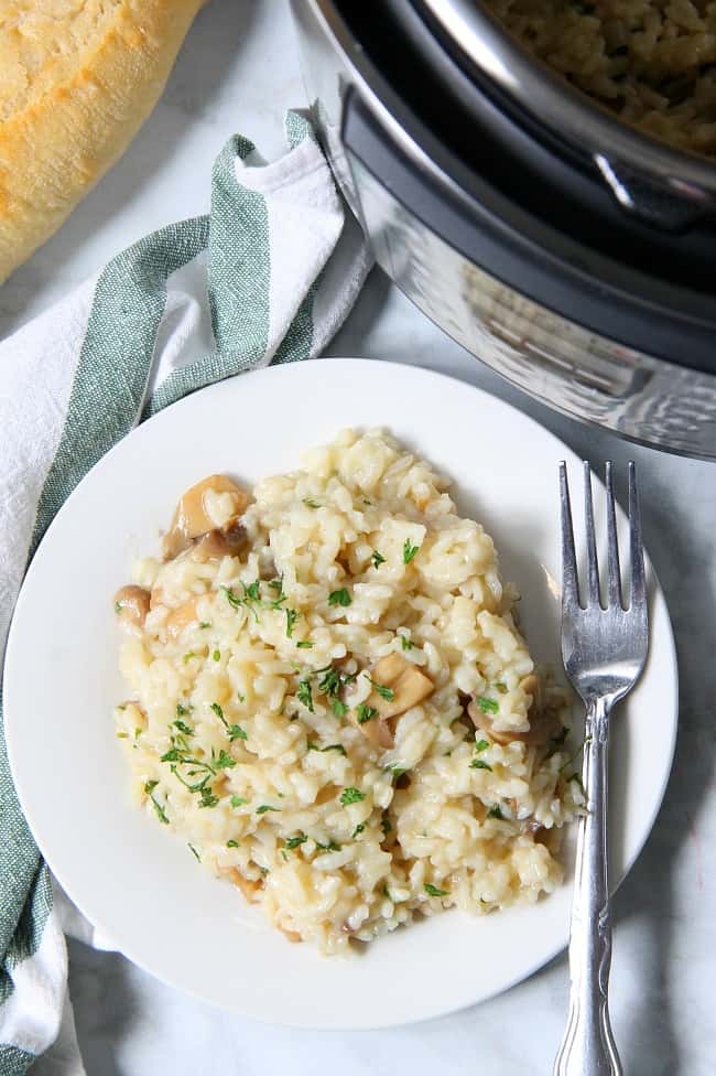Traditional Italian risotto made in a pressure cooker for a quick and easy meal! This Instant Pot Creamy Mushroom Risotto couldn't be easier! | The Bitter Side of Sweet #instantpot #pressurecooker #mushrooms #rice Instant Pot Creamy Mushroom Risotto