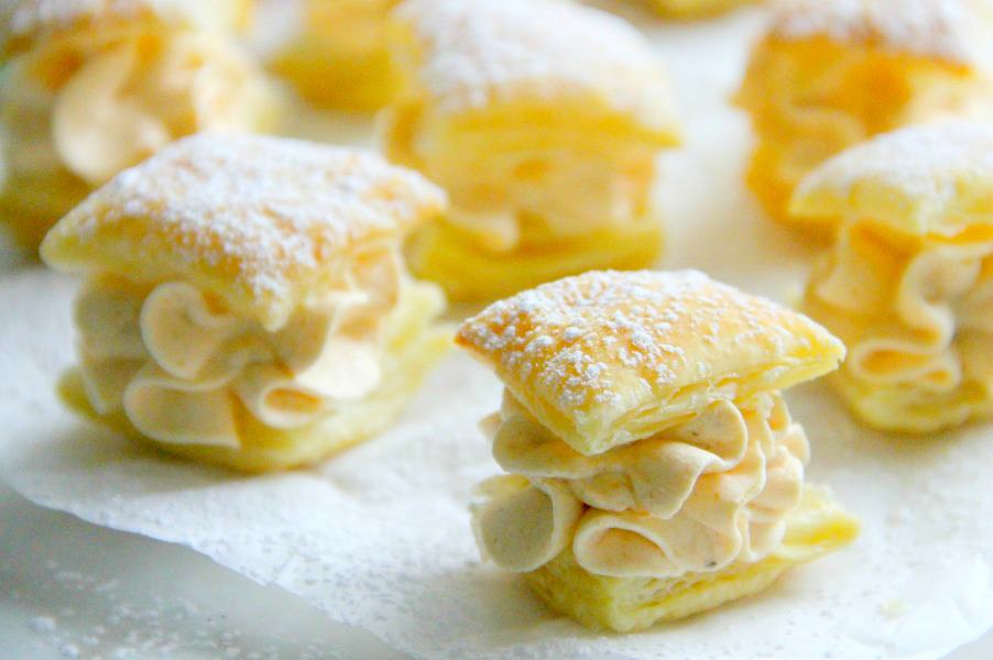 Miguelitos with Pumpkin Cream will whip up quickly, just in time for your impromptu dinner party. They’re perfect for fall. | The Bitter Side of Sweet #pumpkin #puffpastry #fallbaking Miguelitos with Pumpkin Cream