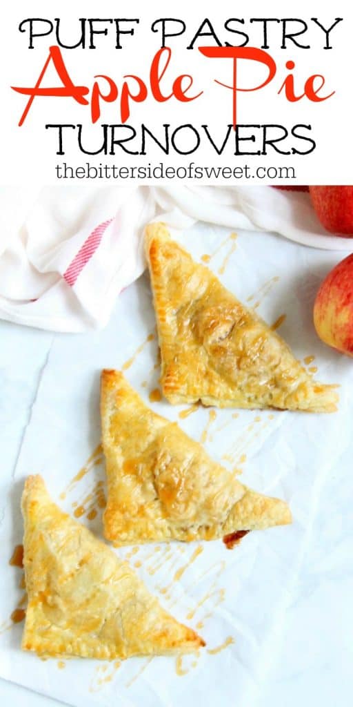 Puff Pastry Apple Pie Turnovers bake up quick and easy, just in time for tonight’s dessert. Or even tomorrow’s breakfast! | The Bitter Side of Sweet #apples #puffpastry Puff Pastry Apple Pie Turnovers