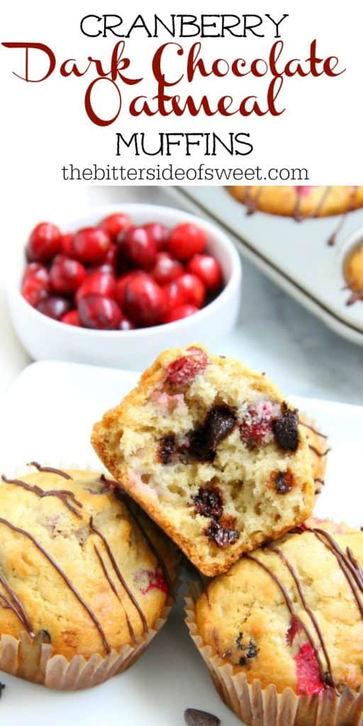 Your breakfast this winter just got an upgrade with these Cranberry Dark Chocolate Oatmeal Muffins! With the combination of cranberries and dark chocolate you'll be asking for seconds! Cranberry Dark Chocolate Oatmeal Muffins on white plate
