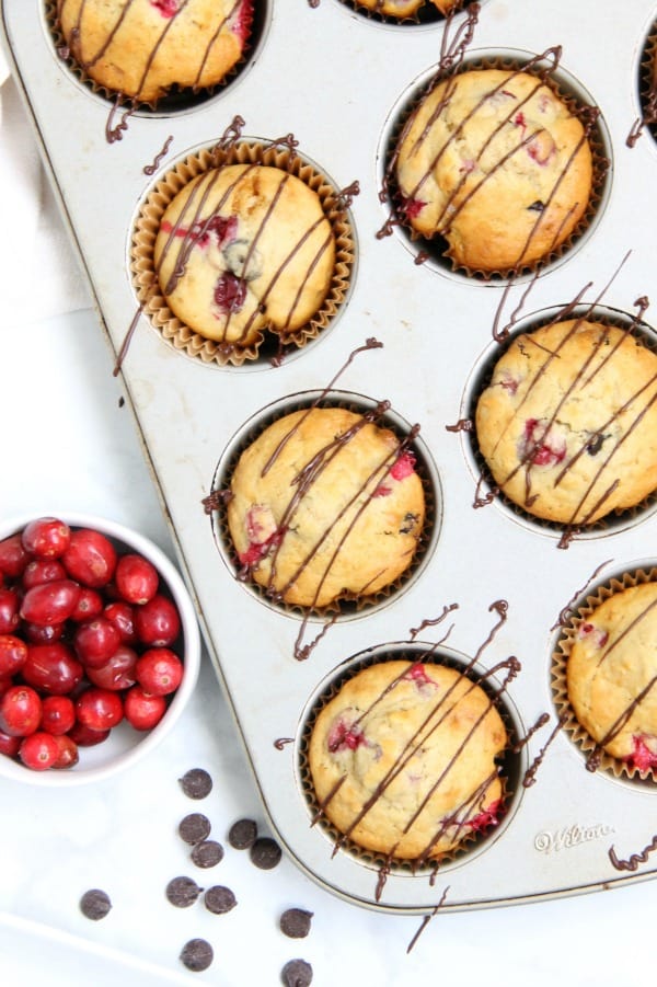 Your breakfast this winter just got an upgrade with these Cranberry Dark Chocolate Oatmeal Muffins! With the combination of cranberries and dark chocolate you'll be asking for seconds! Cranberry Dark Chocolate Oatmeal Muffins in pan